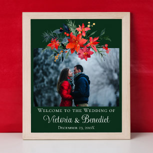 Póster Boda de Navidades verdes foto Floral de Poinsettia