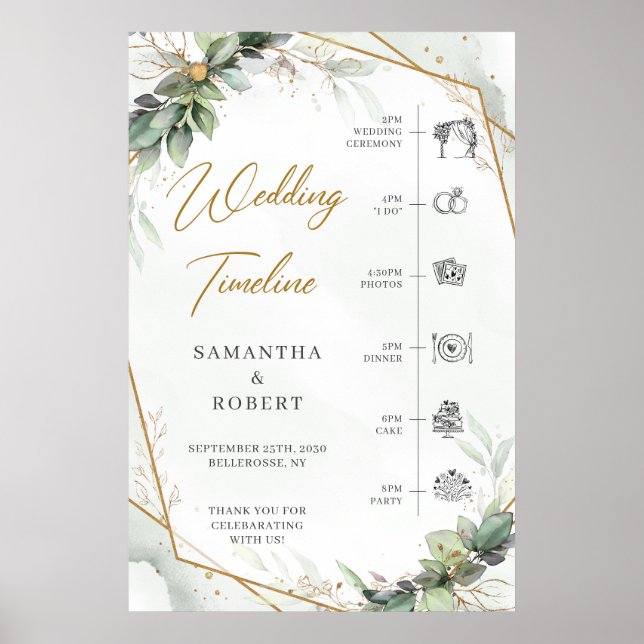 Póster Boda de oro Boho Eucalyptus verde Timeline (Frente)