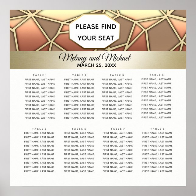 Póster Boda de oro/bronce moderno de lujo geométrico (Frente)