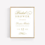 Póster Boda de oro clásico elegante antiguo ducha de novi<br><div class="desc">El diseño formal del cartel de bienvenida de la ducha de boda de oro antiguo y antiguo de oro combina una tipografía tradicional floreciente con letras de bloques clásicas. Incluye un acento de diseño de desplazamiento decorativo. El texto del personalizado puede ser totalmente personalizado para la futura señora - su...</div>