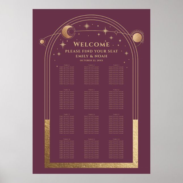 Póster Boda de oro de ciruela mística Sol Luna Estrellas (Frente)