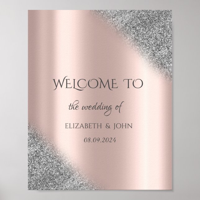 Póster Boda de oro rosa con brillo de plata ombre  (Frente)