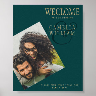 Póster Boda de oro verde VERDE AZULADO Peacock FIRMA DE b