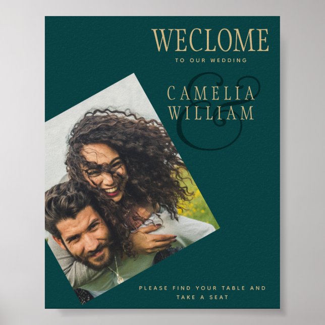 Póster Boda de oro verde VERDE AZULADO Peacock FIRMA DE b (Frente)