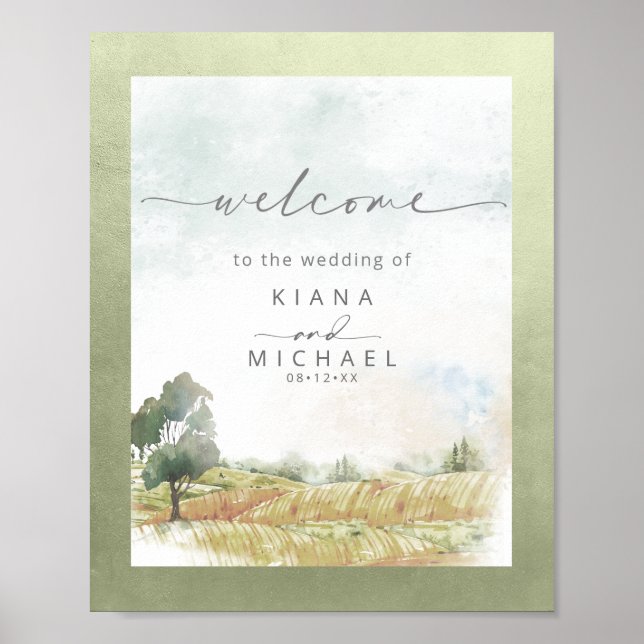 Póster Boda de paisaje acuático Welcome Sage ID786 (Frente)
