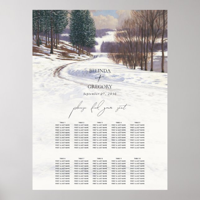 Póster Boda de paisaje de nieve de invierno acuarela (Frente)