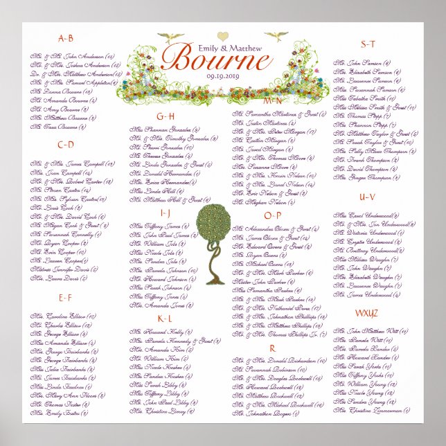 Póster Boda de pájaro de amor de Art Nouveau (Frente)