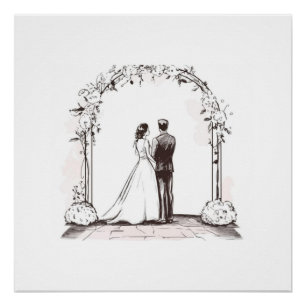 Póster Boda de Pareja de Dibujo Eterno Arco Floral Foto