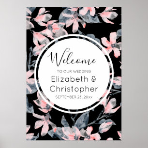 Póster Boda de patrón de acuarela floral rosa y gris