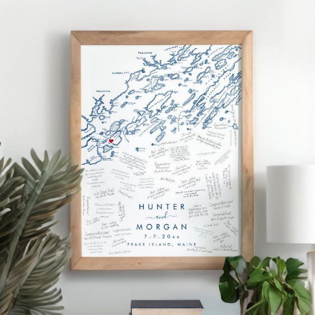 Póster Boda de Peaks Island Poster de libros de invitados (This Peaks Island Maine map alternative wedding guestbook is perfect for your destination wedding)