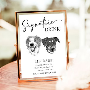 Póster Boda De Perro Blanco Y Negro Rótulo De Bebida De