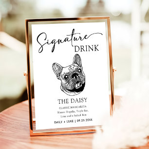 Póster Boda de perro Bulldog francés Rótulo de bebida