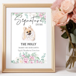 Póster Boda de perro de Pomerania Rótulo de bebida por fi