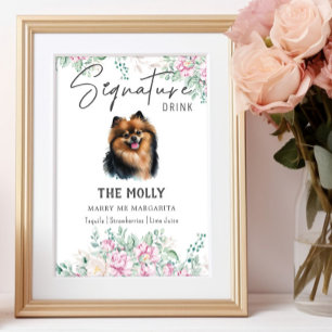 Póster Boda de perro de Pomerania Rótulo de bebida por fi