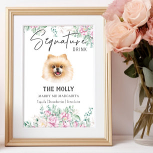 Póster Boda de perro de Pomerania Rótulo de bebida por fi