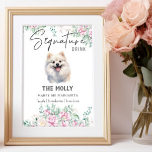 Póster Boda de perro de Pomerania Rótulo de bebida por fi
