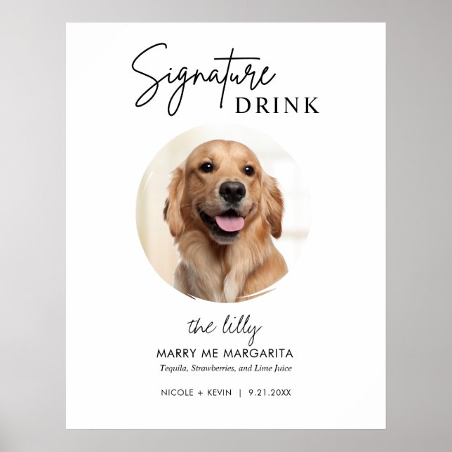 Póster Boda de perro imprimible Rótulo de bebidas con fir (Frente)