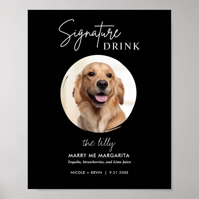 Póster Boda de perro imprimible Rótulo de bebidas con fir (Frente)