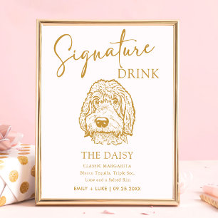 Póster Boda de perro Labradoodle Rótulo de bebida