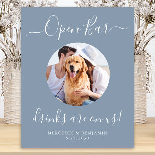 Póster Boda de perro Mascota azul turbio y personalizado