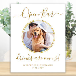 Póster Boda de perro mascota Bar abierto Bebidas de oro p