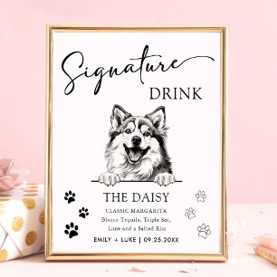 Póster Boda de perro Pomsky Rótulo de bebida por firma