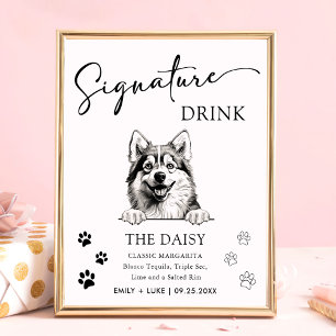Póster Boda de perro Pomsky Rótulo de bebida por firma
