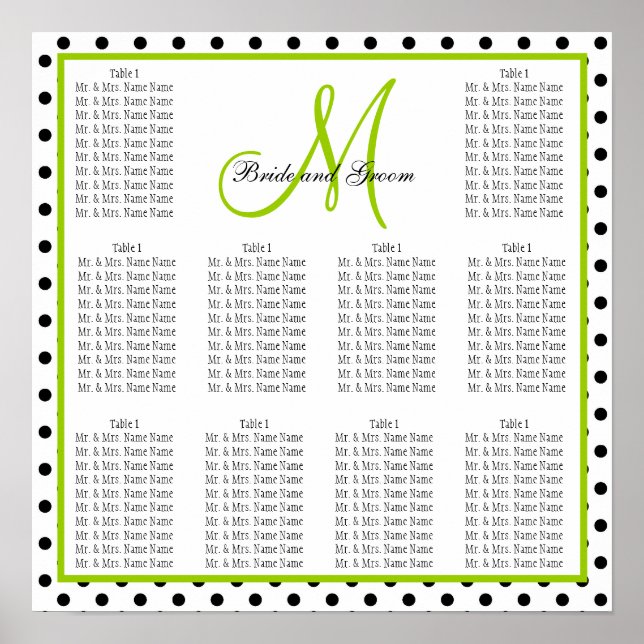 Póster Boda de plantilla Puntos de la tabla de asientos M (Frente)