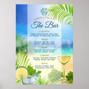 Póster Boda de playa Mojito Wine Palm Open Bar Menú
