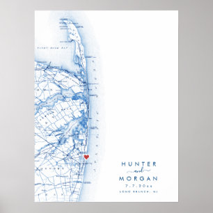 Póster Boda de Rama Larga  Mapa Moderno Poster del libro 