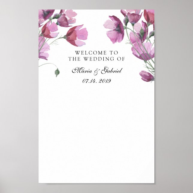 Póster Boda de ramo morado rosa floral Poster de Rótulo (Frente)