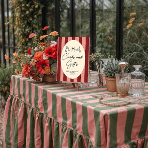 Póster Boda de rayas rojas y rosadas “Tarjetas y regalos”