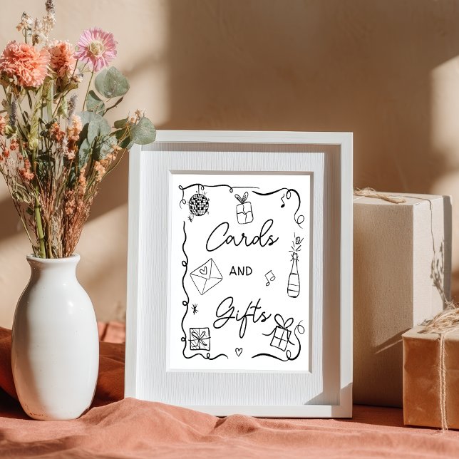 Póster Boda de regalos para tarjetas de mano dibujadas de (Quirky black Hand Drawn Cards Gifts Wedding)