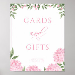 Póster Boda de Regalos y Tarjetas de Hidrangea Rosada
