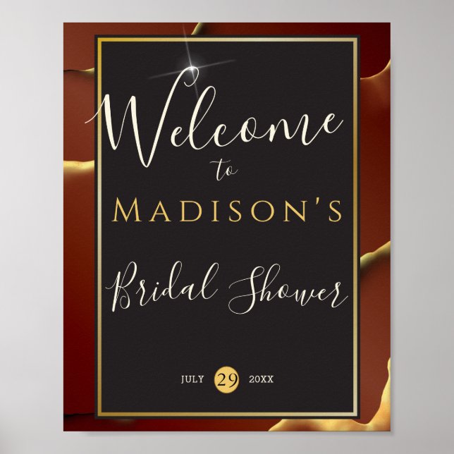 Póster boda De Resumen Elegante De Oro De Borgoña 🤵 (Frente)