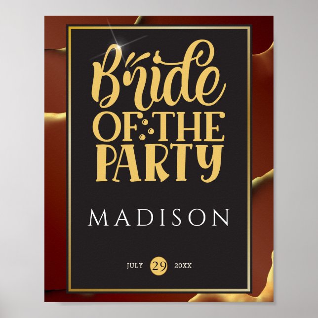 Póster boda De Resumen Elegante De Oro De Borgoña 🤵 (Frente)