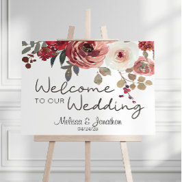 Póster Boda de Rosas Florales con Rubor Rojo