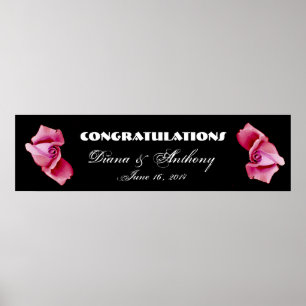 Póster Boda de rosas rosadas o cartel de compromiso