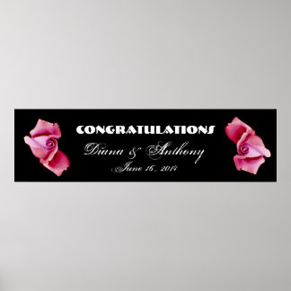 Póster Boda de rosas rosadas o cartel de compromiso