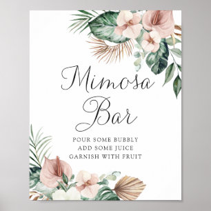 Póster Boda de Rubor Tropical Palm Floral Mimosa Bar Rótu