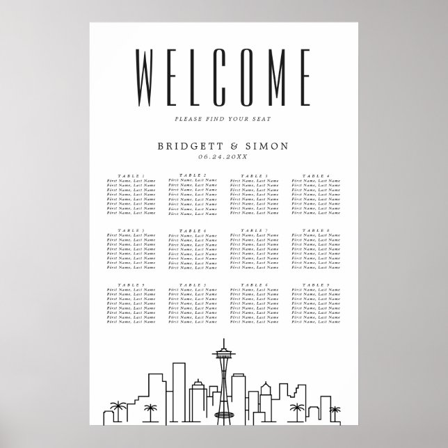 Póster Boda de Seattle | 12 Tabla de asientos (Frente)