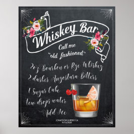 Póster boda de signos de barra de whisky de cóctel de est