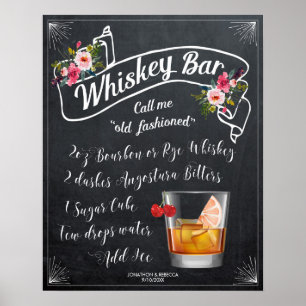 Póster boda de signos de barra de whisky de cóctel de est