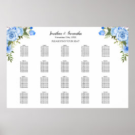 Póster Boda de tablas de la tabla 20 de las flores azules