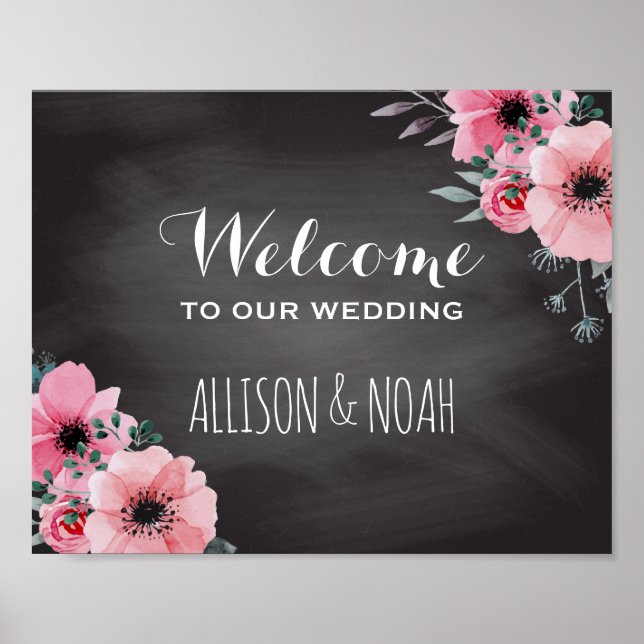 Póster Boda de tablero de cuadros personalizado | Signo d (Frente)