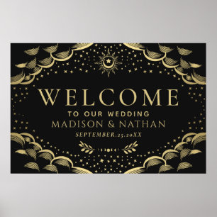 Póster Boda De Tarjeta Tarot Gótica Dorada Bienvenida Rót