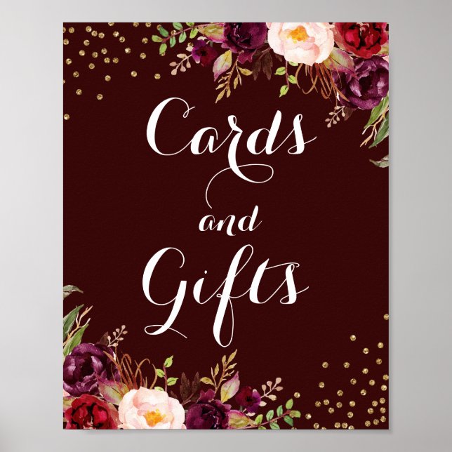 Póster Boda De Tarjetas Florales Y Regalos De Oro De Borg (Frente)