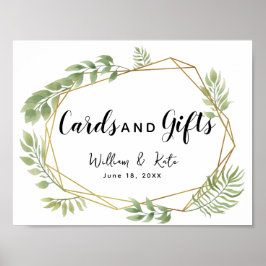 Póster boda de tarjetas y regalos de hojas verdes de hoja