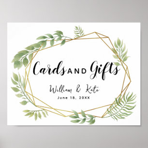 Póster boda de tarjetas y regalos de hojas verdes de hoja