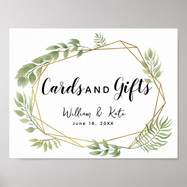 Póster boda de tarjetas y regalos de hojas verdes de hoja (Frente)